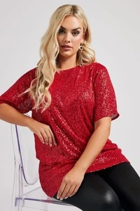 YOURS LONDON Curve - Red Sequin Swing Top - Size 16-18-22/24 - BNWT - RRP £45.00 - Picture 1 of 24