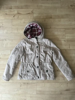 Hollister Beige Hooded Flannel Lined Utility Jacket Women’s Large Y2K Coat - Image 1 of 4