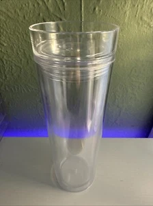 16 oz SKINNY TUMBLER WITH STRAW CLEAR ACRYLIC DOUBLE WALL CUP - Picture 1 of 3