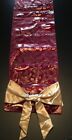 Holiday Christmas Red Gold Polyester Brocade Pattern Table Runner 72" x 14" EC!