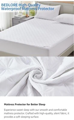 BEDLORE Waterproof Mattress Protector, Noiseless King Size Mattress Pad with Deep Pocket