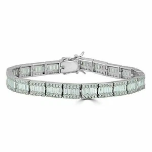 Mens Cubic Zirconia Baguette Tennis Bracelet 14K White Gold Silver 8mm - Picture 1 of 6