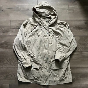 Vintage L.L. Bean Women's Khaki Drawstring Waist Hooded Utility Jacket Size XL - Picture 1 of 5