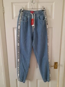 Guess Los Angeles Logo Tape Women Denim Trouser Jogger Style Size UK 30/US 28 - Picture 1 of 6
