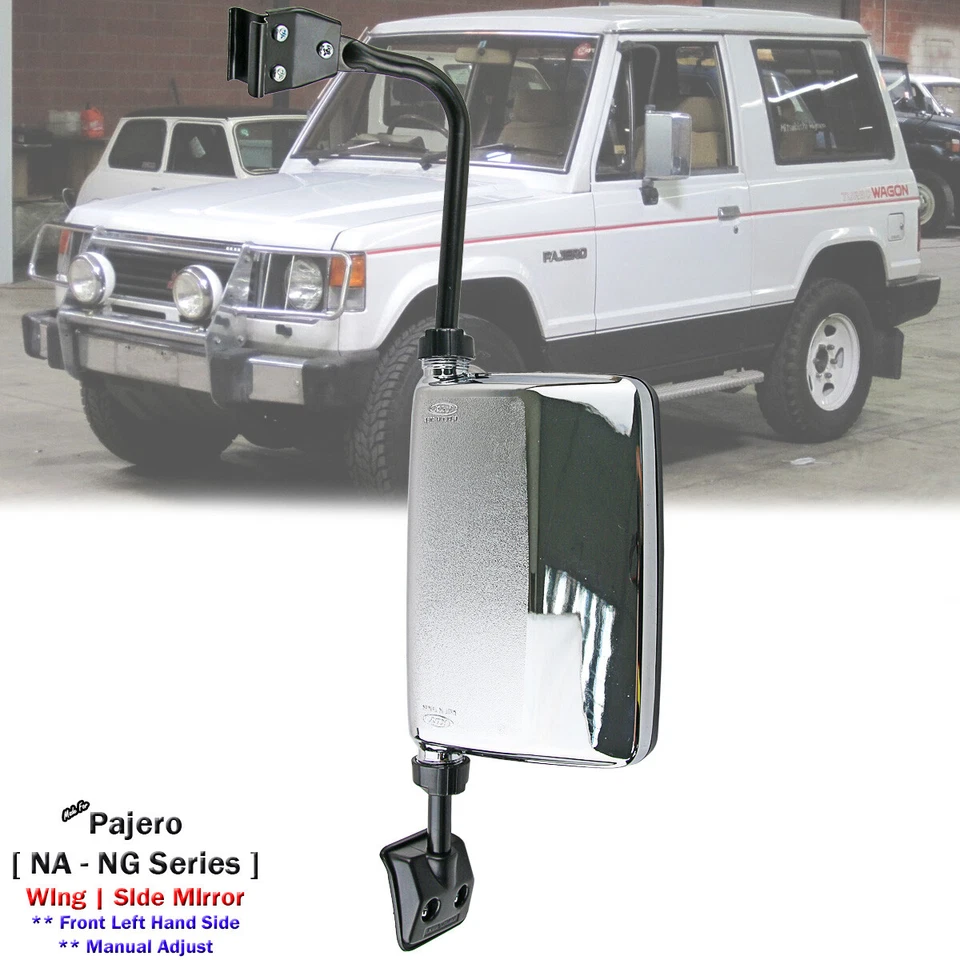 Espejo retrovisor lateral izquierdo cromado apto para Mitsubishi Pajero Montero L047 1982-91 Foto 1 de 4