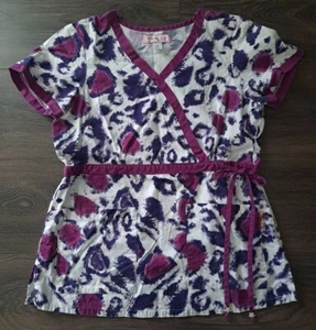 Women's Purple and White Koi Scrub Top in Size Small Sku #24 - Picture 1 of 6