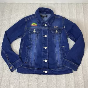 DKNY Hungry Caterpillar Worm Blue Denim Jean Jacket Snap Up Front Girls 5 - Picture 1 of 9