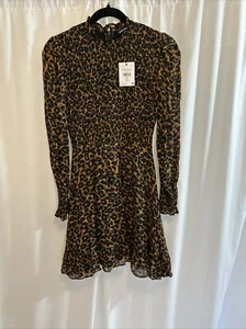 Mini Vestido Whistles Clásico Leopardo Fruncido Manga Larga Estampado Animal Talla 2 - Imagen 1 de 11