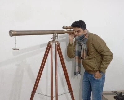 Antique Telescope Antique Nautical Marine Maritime Telescope, Wooden Tripod - Image 1 of 4