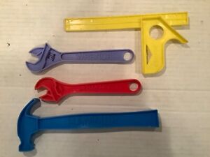Vintage 80s FISHER-PRICE TOOLS Square~Hammer~2 Wrenches Set of 4