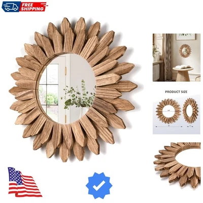 Espejo de pared rústico Sunburst de 12 pulgadas en negro carbonizado - decoración boho chic Foto 1 de 4