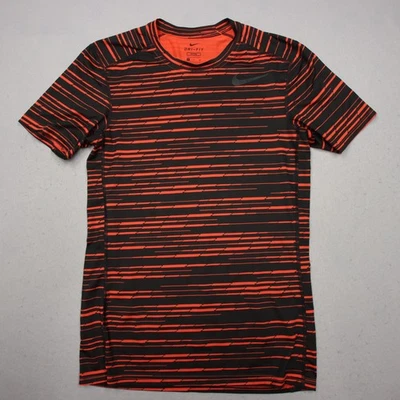 Camisa Nike Dri-FIT Para Hombre Pequeña Negra Naranja Ajustada Correr Rayas 848081-852 Foto 1 de 4