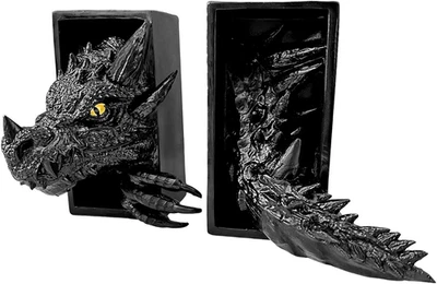 Estantería de dragón decoración fantasía gótica sujetalibros estatuas de animales negros para estantes  Foto 1 de 4