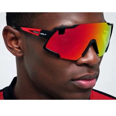 Gafas de sol activas para hombre rojas negras envolventes deportivas lentes espejadas protección lentes Humbre Foto 1 de 4