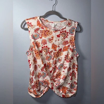 Топ J.Jill Love льняной пейсли с цветочным принтом узел спереди без рукавов размер большой б/у в отличном состоянии - Изображение 1 из 4