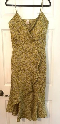 No Bo Yellow Floral Wrap Dress XXXL 3X Ruffled Hem Adjustable Straps Cottage - Image 1 of 4