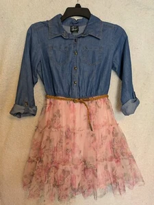 Pink& Violet- Little girls Western Denim/floral Dress w/ belt sz 12 - Picture 1 of 5