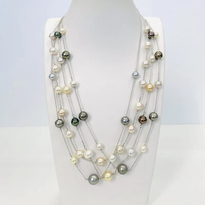 Lovely Pearl Necklaces Tin Cup Station Various Pearl Type 7-10mm Sterling Silver - Image 1 of 4