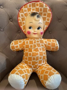 Muñeca de plástico vintage cara premio de carnaval tela de peluche grande rara 24"" kitsch - Imagen 1 de 12