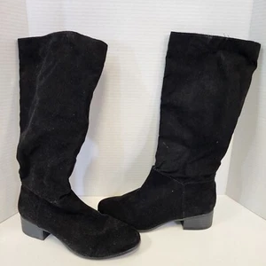 Madden Girl Tall Faux Suede Boots Zip Up Back 7 B Black Velvet Goth Whimsy - Picture 1 of 10