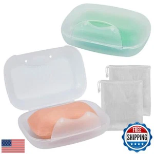 Soap Box Holder, 2-Pack Soap Dish Soap Savers Case Container for Bathroom Cam - Picture 1 of 5