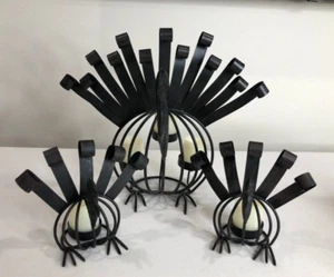 Fall Thanksgiving Three Metal Turkey Tealight Holders, Faux Tealights, & Remote - Picture 1 of 7