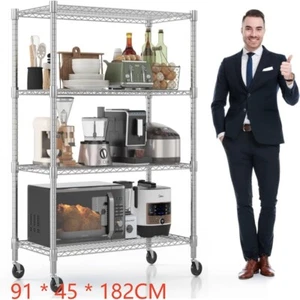 4 Tier Adjustable Wire Shelving Units Heavy Duty Metal Storage Rack with Wheels - Picture 1 of 22