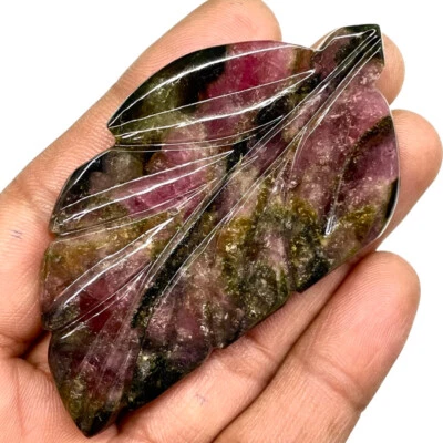 167 Cts Certified Natural Carved Tourmaline Leaf 74x36mm Bi Color Loose Gemstone - Image 1 of 4