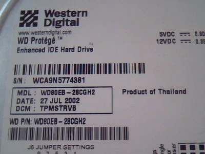 Hard Drive Western Digital WD Protege IDE WD80EB-28CGH2 TPMSTRVB - Image 1 of 4