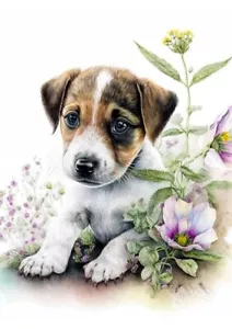 JACK RUSSELL TERRIER CUTE DOG & FLOWERS GREETINGS NOTE CARD - Foto 1 di 1