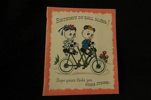 Geburtstagskarte Vintage Fahrrad gebaut für zwei Pandabären 50er Jahre von Buzza - Bild 1 von 9
