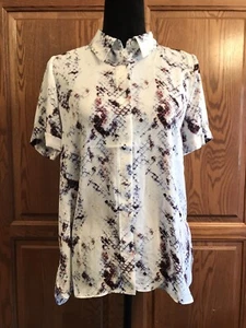 NEW CYNTHIA ROWLEY Womens MED Python Snakeskin Short Sleeve Blouse Top Shirt NWT - Picture 1 of 7