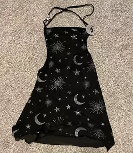Dolls Kill Trickz N' Treatz Womens Mini Dress Small Black Mesh Celestial Witchy - Picture 1 of 8