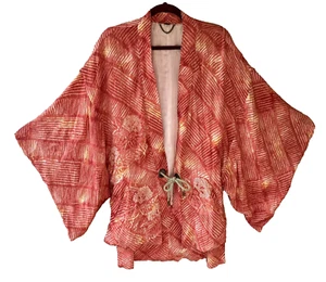FREE PEOPLE STUNNING ORANGE/PEACH PRINT KIMONO ROBE M/L LINED ROPE BELT/SASH - Picture 1 of 24