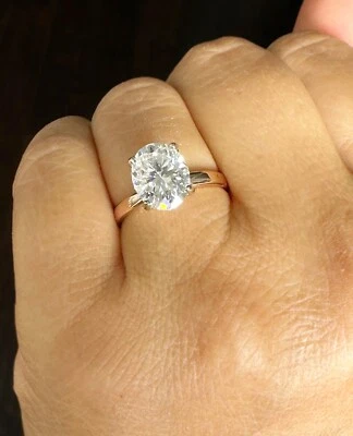 Anillo de compromiso solitario de diamantes IGI ovalado conjunto de puntas de oro rosa macizo de 14 quilates 3,00 ctw Foto 1 de 4