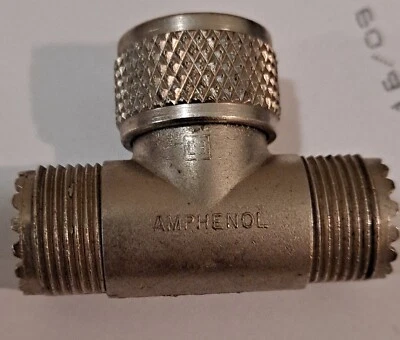 AMPHENOL M-358 RF TEE COAX  ADAPTER 3 WAY FEMALE TO MALE TO FEMALE CONNECTOR NOS - Image 1 of 4