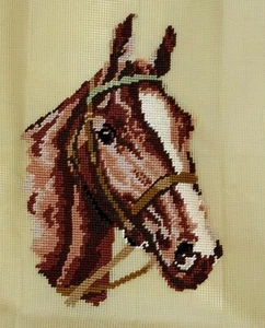 Preworked BROWN HORSE HEAD Center Work Needlepoint Canvas 7 1/2 " x 11 1/4" - Picture 1 of 2