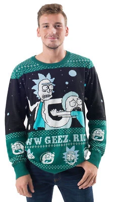 Rick and Morty Alien Aww Geez Rick Christmas Sweater - Image 1 of 2