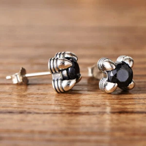 Men Biker Claw Black CZ Stud 925 Sterling Silver Earring A4264 - Picture 1 of 9