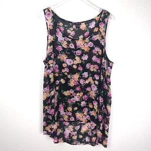 Torrid Sleeveless Sheer Blouse 1 Black Rose Floral Hi-Low Hem - Picture 1 of 10