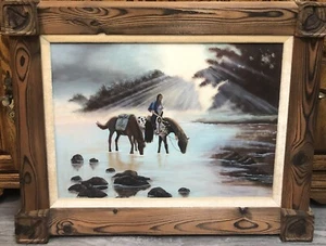 Original escena nativa americana enmarcada en madera óleo sobre lienzo 1980 por Dale Martin - Imagen 1 de 9