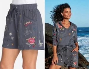 Johnny Was Kai Embroidered Stormcloud French Terry Shorts S also fit M? Pockets - Picture 1 of 7
