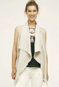 $158 Anthropologie Jakett Livy Linen Natural Vest Open Jacket Ivory Draping XS - Picture 1 of 5