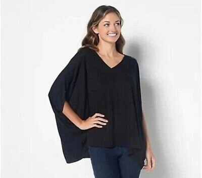 Top tejido de fieltro Laurie de gran tamaño con cuello en V-negro-M/L A453963 Foto 1 de 2