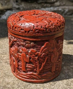 Caja china tallada a mano con tapa de cinabrio rojo - Imagen 1 de 6