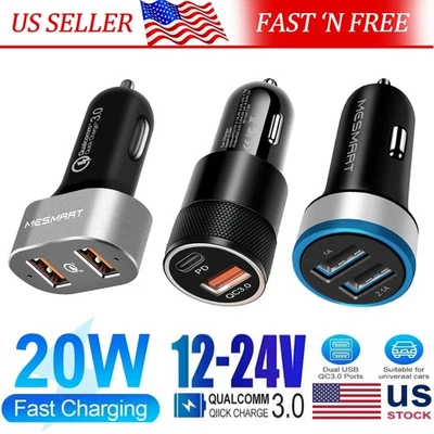 Lote Adaptador Encendedor Cargador Coche 1-3 Piezas USB+Tipo-C/Doble Puerto 3.1A/2 USB QC3.0 Foto 1 de 4