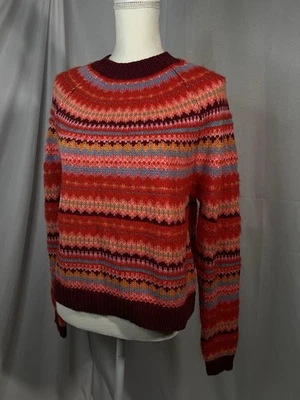 Nuevo con etiquetas Suéter Festivo American Eagle Fair Isle Patrón Borgoña Recorte Difuso Pequeño Foto 1 de 4