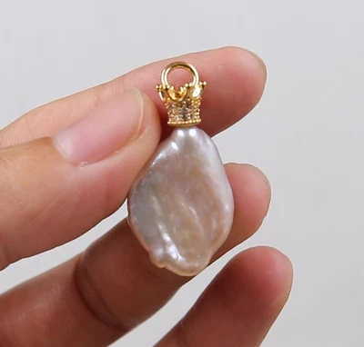 Pulchritude 18X25 mm Sea Natural Pink Baroque Pearl Pendant 925 Silver - Image 1 of 4