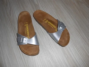 BIRKINSTOCK~GERMANY~MADRID~FLOR SILVER LEATHER ~SLIDES~SANDALS Size 7.5US/38EU - Picture 1 of 8