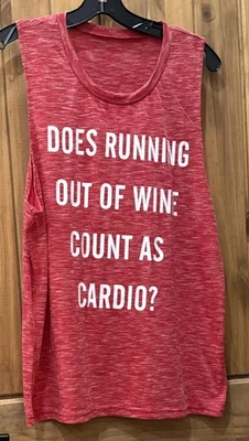 Funny Wine 跑步背心 XL Does Running Out Of Wine Count As Cardio Red Top — 第 1/4 张图片